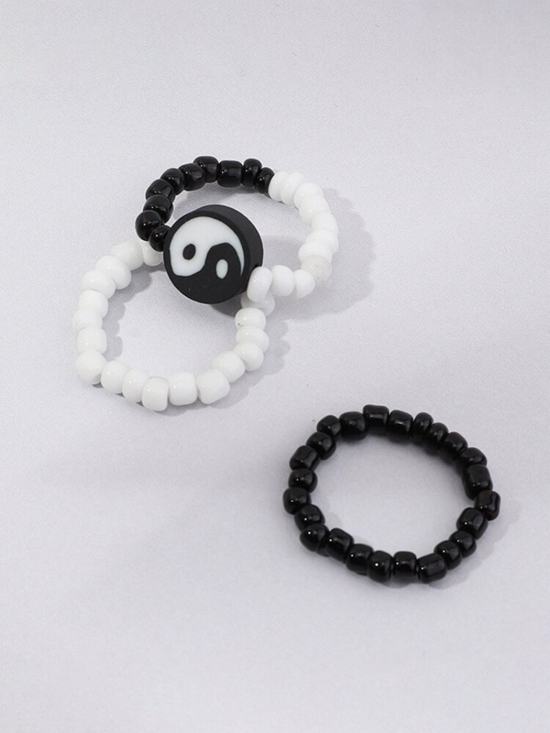 3/4 Szt. Krótkie Ins Flower Butterfly Love Yin Yang Gossip Millet Bead Resin Rings