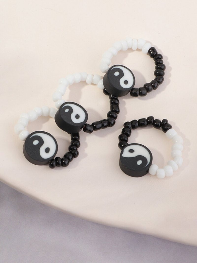 3/4 Szt. Krótkie Ins Flower Butterfly Love Yin Yang Gossip Millet Bead Resin Rings