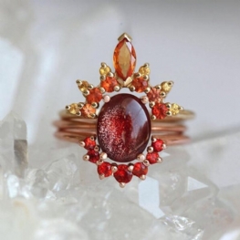 3 Sztuk / Zestaw Stylowe Kobiety Pierścionki Do Układania W Stos Ruby Crystal Flower Charm Czeski Pierścionków Dla Kobiet