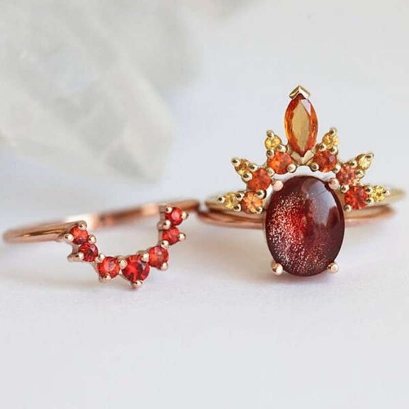 3 Sztuk / Zestaw Stylowe Kobiety Pierścionki Do Układania W Stos Ruby Crystal Flower Charm Czeski Pierścionków Dla Kobiet