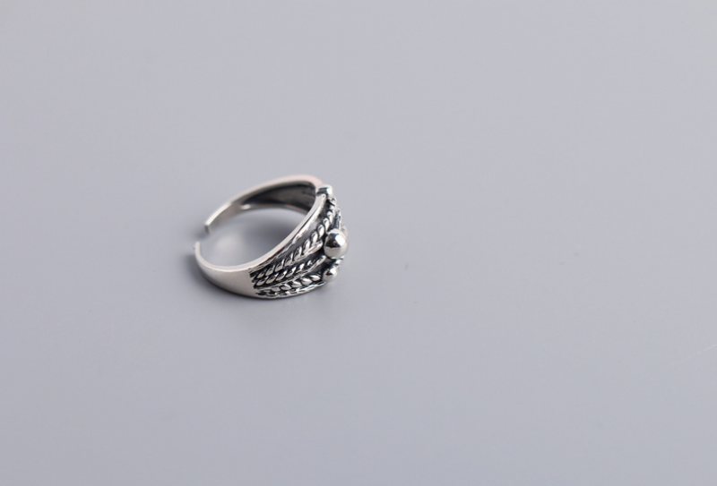 Antyczny 925 Sterling Silver Twisted Wire Pierścień Regulowany