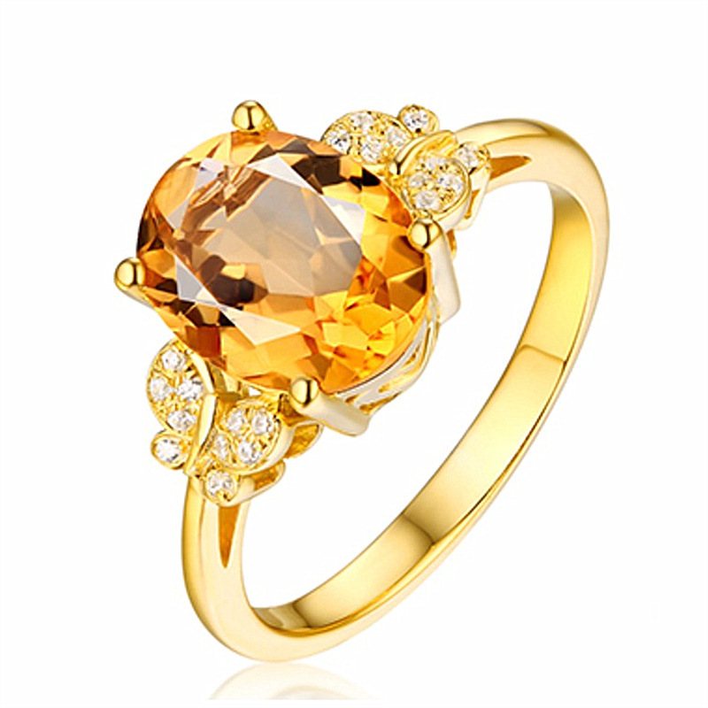 Citrine Bow Ring Z Diamentami Szlachetny Temperament 18k Pozłacane Butterfly Dance Style Pierścionek Z Żółtym Diamentem