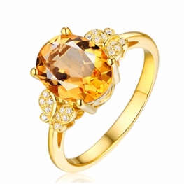 Citrine Bow Ring Z Diamentami Szlachetny Temperament 18k Pozłacane Butterfly Dance Style Pierścionek Z Żółtym Diamentem