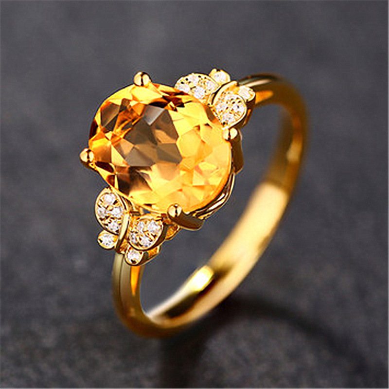 Citrine Bow Ring Z Diamentami Szlachetny Temperament 18k Pozłacane Butterfly Dance Style Pierścionek Z Żółtym Diamentem