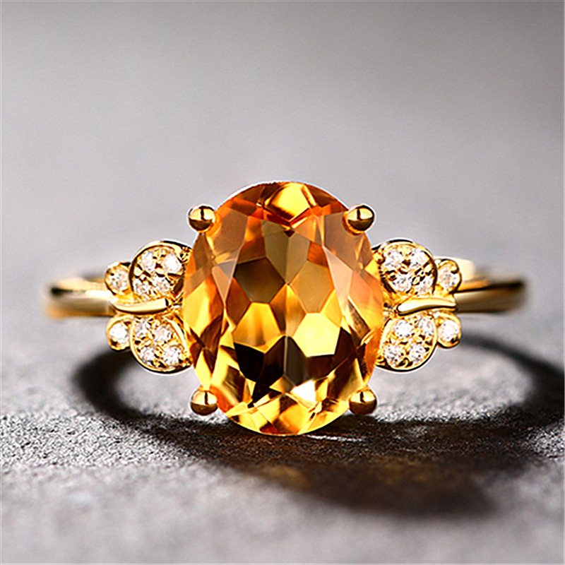 Citrine Bow Ring Z Diamentami Szlachetny Temperament 18k Pozłacane Butterfly Dance Style Pierścionek Z Żółtym Diamentem