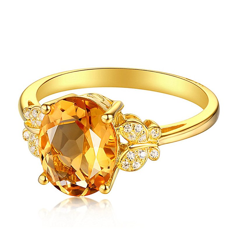 Citrine Bow Ring Z Diamentami Szlachetny Temperament 18k Pozłacane Butterfly Dance Style Pierścionek Z Żółtym Diamentem