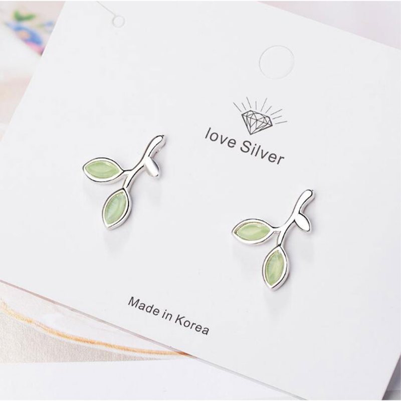 Kolczyki Z Zielonego Liścia Dla Kobiet Opale Pary Garnitury Moda I Prosty Styl 925 Sterling Sliver Ear Stud