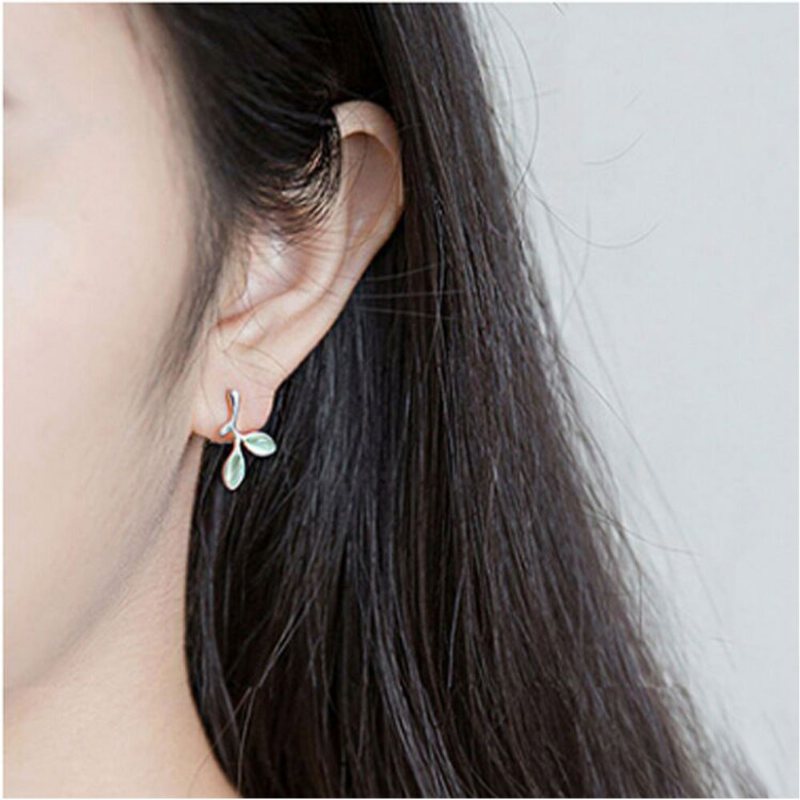 Kolczyki Z Zielonego Liścia Dla Kobiet Opale Pary Garnitury Moda I Prosty Styl 925 Sterling Sliver Ear Stud