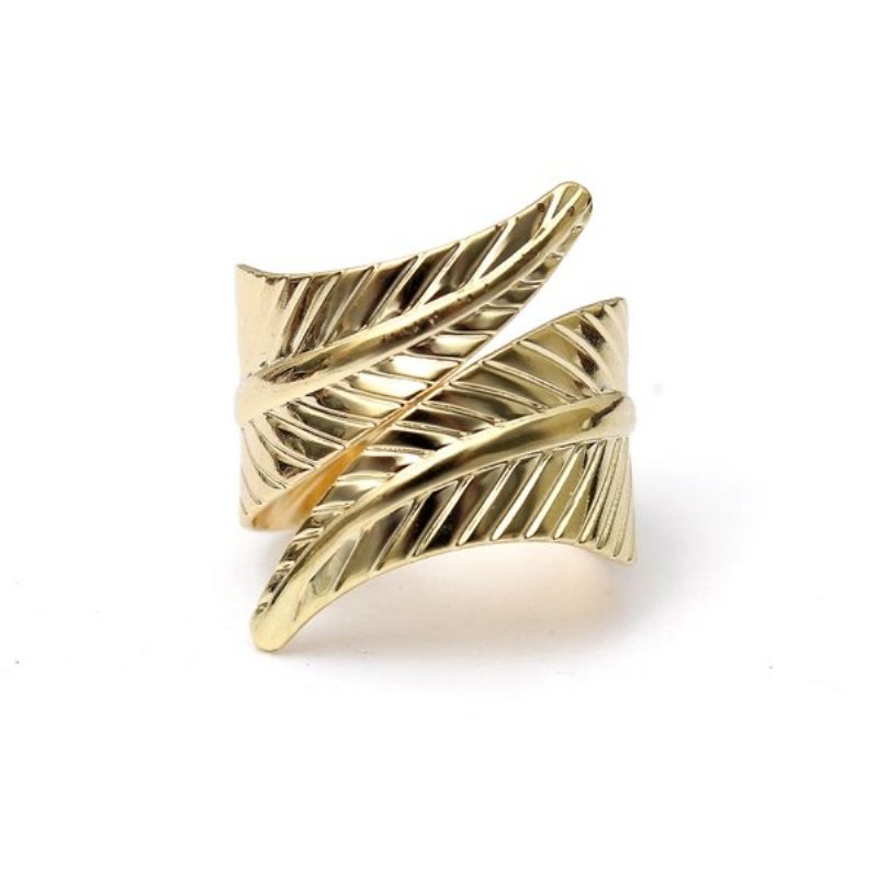 Multi Patterns Gold Leaf Hollow Out Square Ring