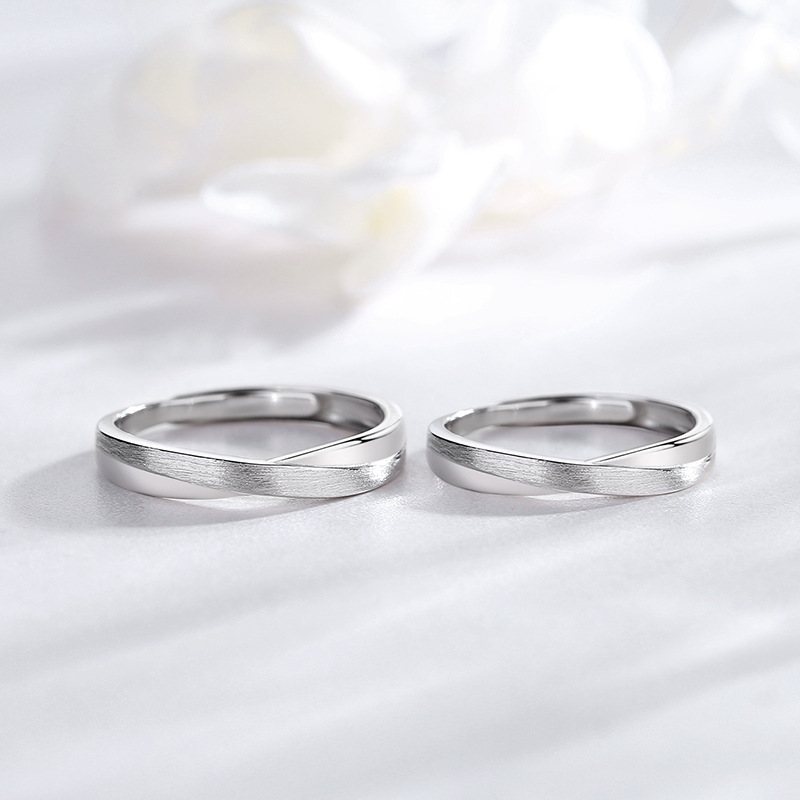 Pierścionki Dla Par 925 Sterling Silver Fashion Ins Style Open Simple Pamiątkowy Pierścionek Dla Mężczyzn I Kobiet