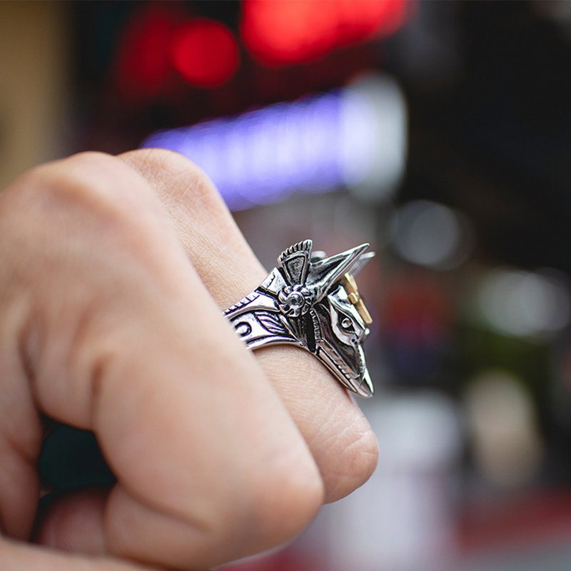 Punk Finger Rings Titanium Steel Cross Anubis Head Portrait Akcesoria Biżuteria Dla Mężczyzn