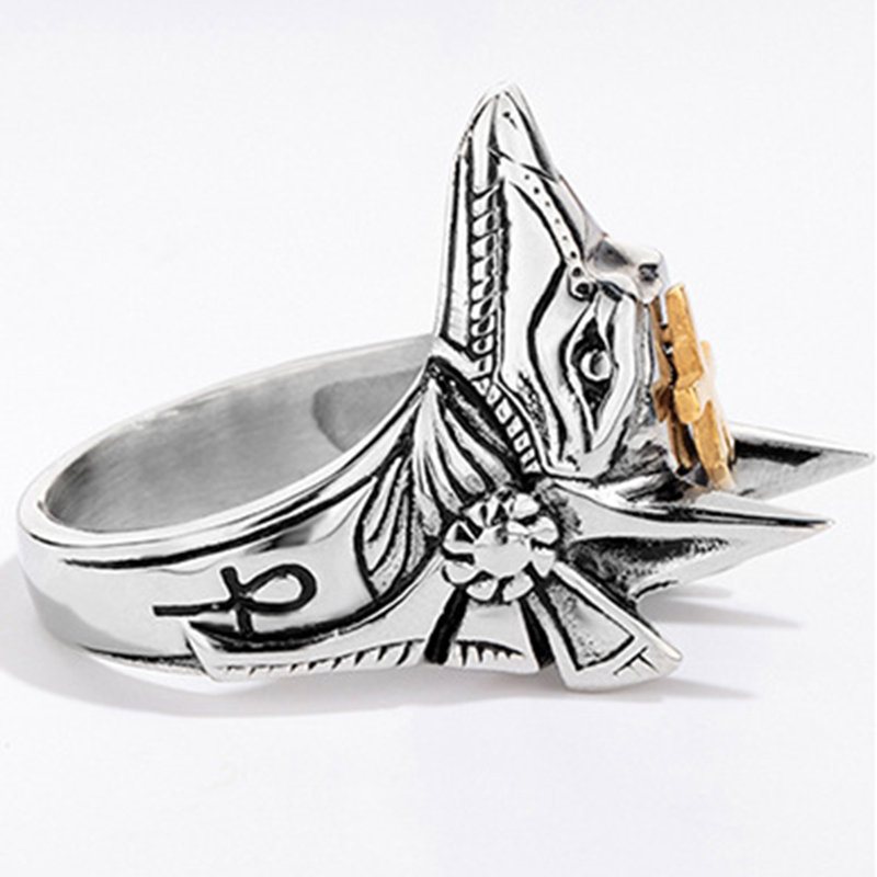 Punk Finger Rings Titanium Steel Cross Anubis Head Portrait Akcesoria Biżuteria Dla Mężczyzn