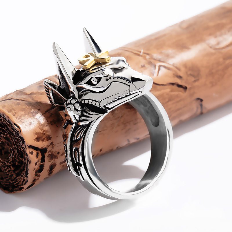 Punk Finger Rings Titanium Steel Cross Anubis Head Portrait Akcesoria Biżuteria Dla Mężczyzn