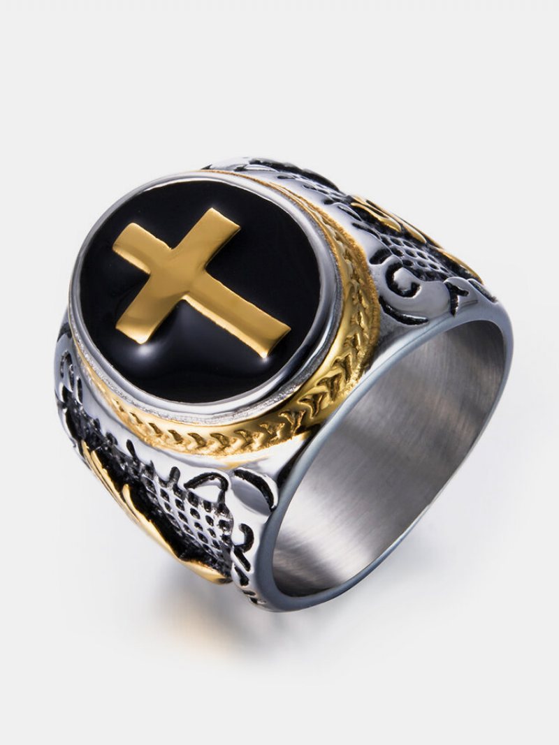 Punk Złoty Pierścionek Krzyż Ze Stali Nierdzewnej Ręka Boga Kształt Rock Biker Finger Ring Dla Mężczyzn Prezent