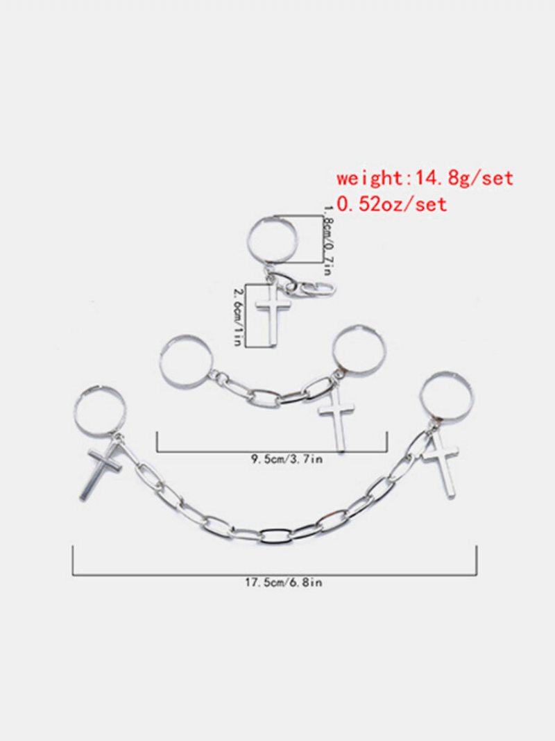 Retro Łańcuch W Kształcie Litery U Biżuteria Punkowa Osobowość Twórcza Metalowy Krzyż Zestaw Pierścionków Z Frędzlami