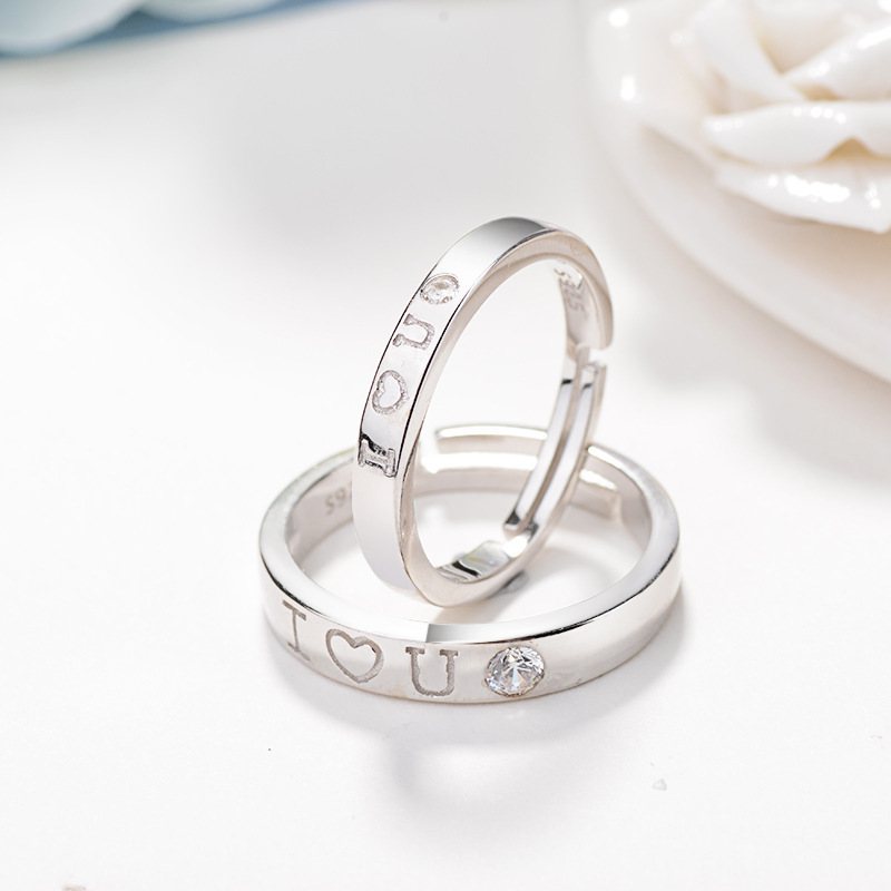 S925 Sterling Silver Couple Ring Proste Otwieranie Regulowany Pierścionek Dla Mężczyzn I Kobiet