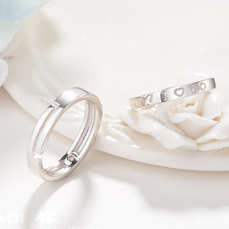 S925 Sterling Silver Couple Ring Proste Otwieranie Regulowany Pierścionek Dla Mężczyzn I Kobiet