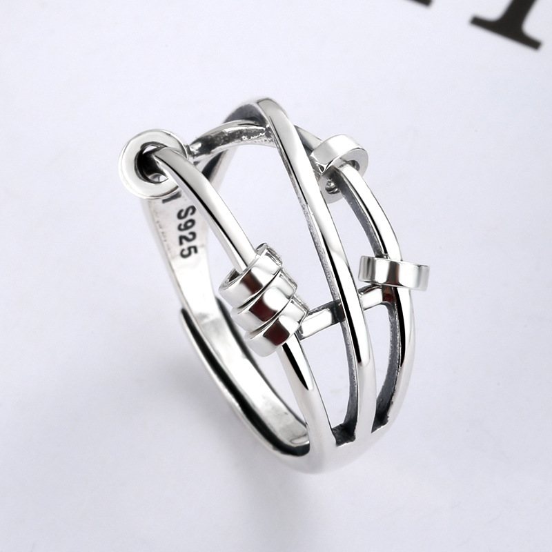 S925 Sterling Silver Fashion Temperament Trzy Pierścienie Inteligentny Pierścionek Z Wielokołowymi Koralikami Transferowymi