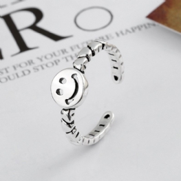 S925 Sterling Silver Retro Smiley Ring Prosty Ins Love Chain Regulowany Rozmiar Pierścionka