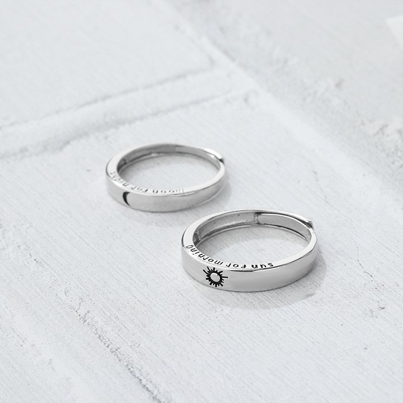 S925 Sterling Silver Słońce Księżyc I Gwiazdy Para Pierścień Otwarte Pierścionki Ślubne Kreatywne Pierścienie