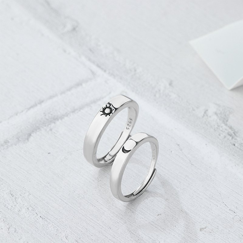 S925 Sterling Silver Słońce Księżyc I Gwiazdy Para Pierścień Otwarte Pierścionki Ślubne Kreatywne Pierścienie