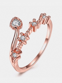 Słodki Luksusowy Pierścionek Rose Gold Heart Rhinestone Ring Dla Kobiet