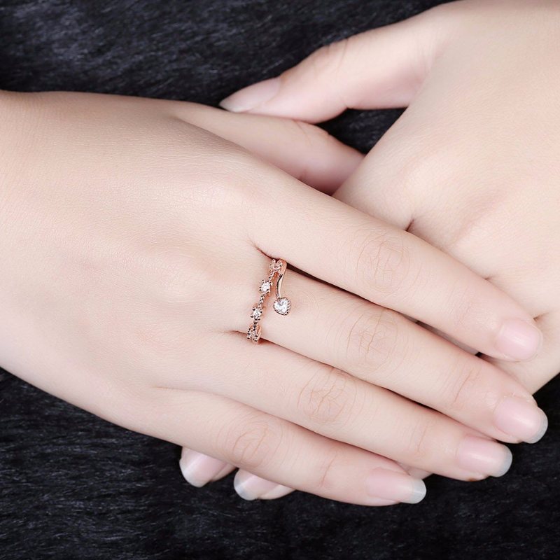 Słodki Luksusowy Pierścionek Rose Gold Heart Rhinestone Ring Dla Kobiet