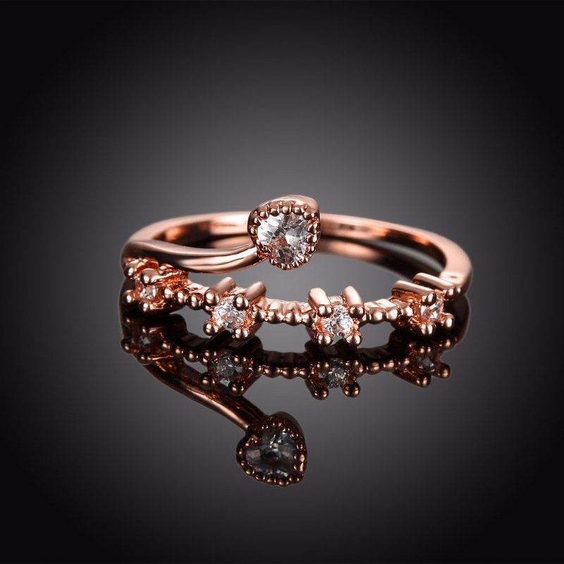 Słodki Luksusowy Pierścionek Rose Gold Heart Rhinestone Ring Dla Kobiet