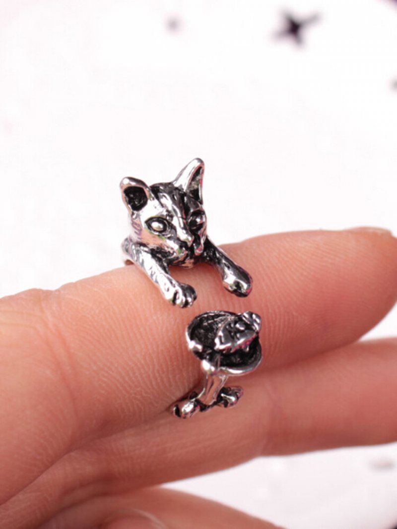 Vintage Animals-shape Women Ring Cute Cat Eat Fish Jewelry Gift