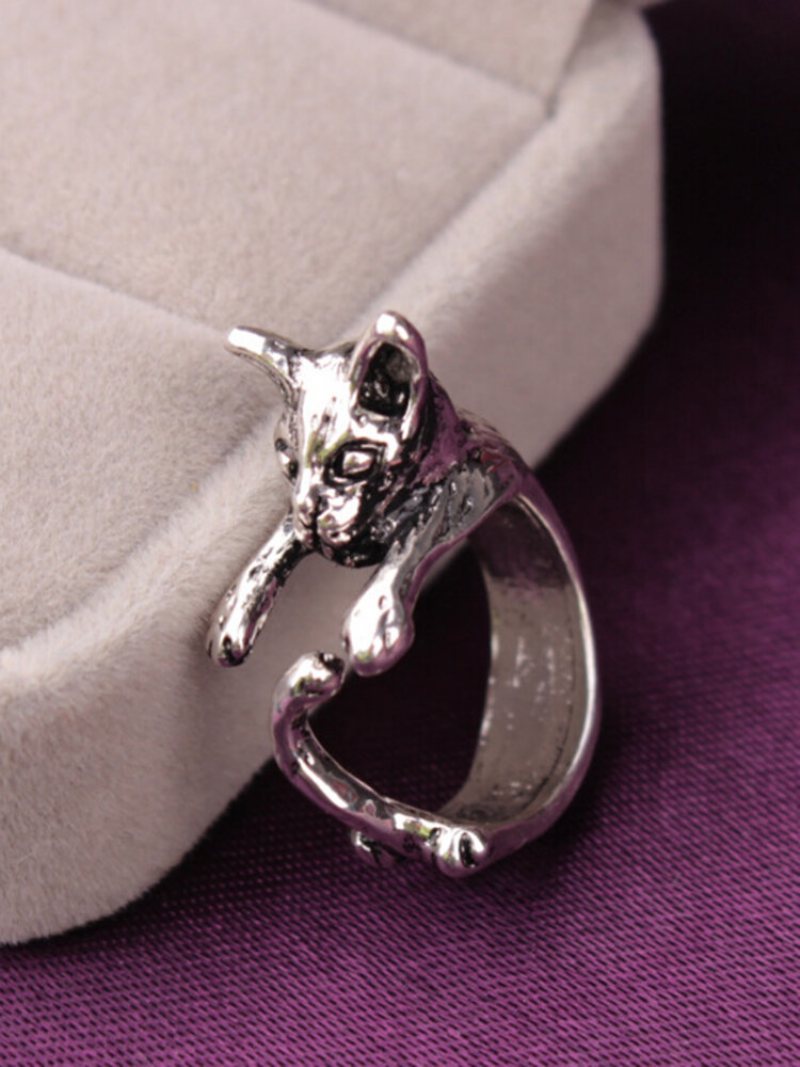 Vintage Animals-shape Women Ring Cute Cat Eat Fish Jewelry Gift