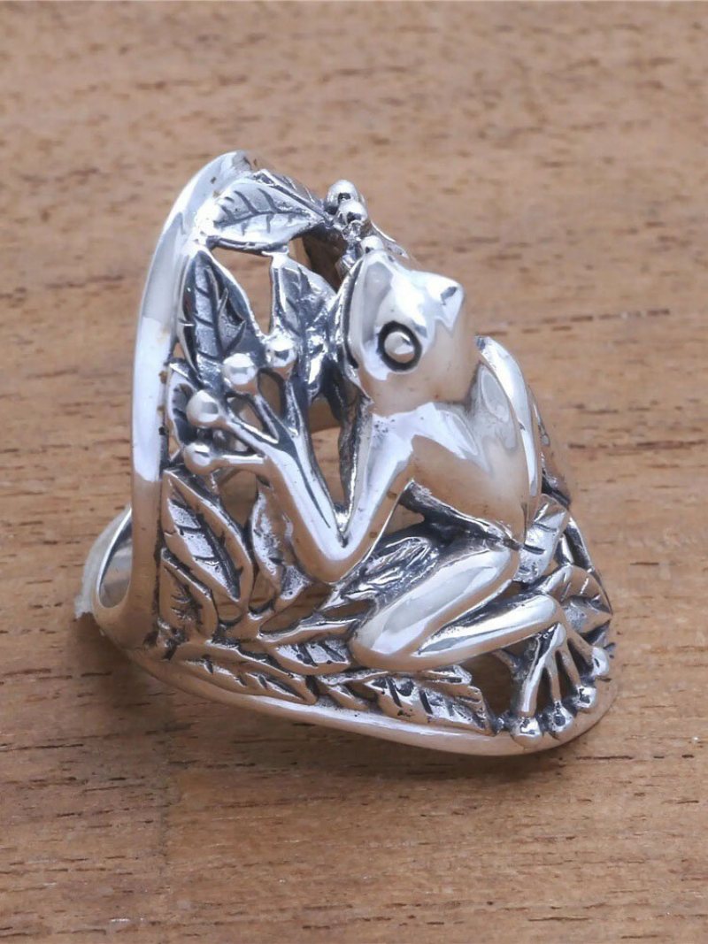 Vintage Metal 3d Hollow Frog Ring Zabawny Pierścionek Ze Zwierzęciem