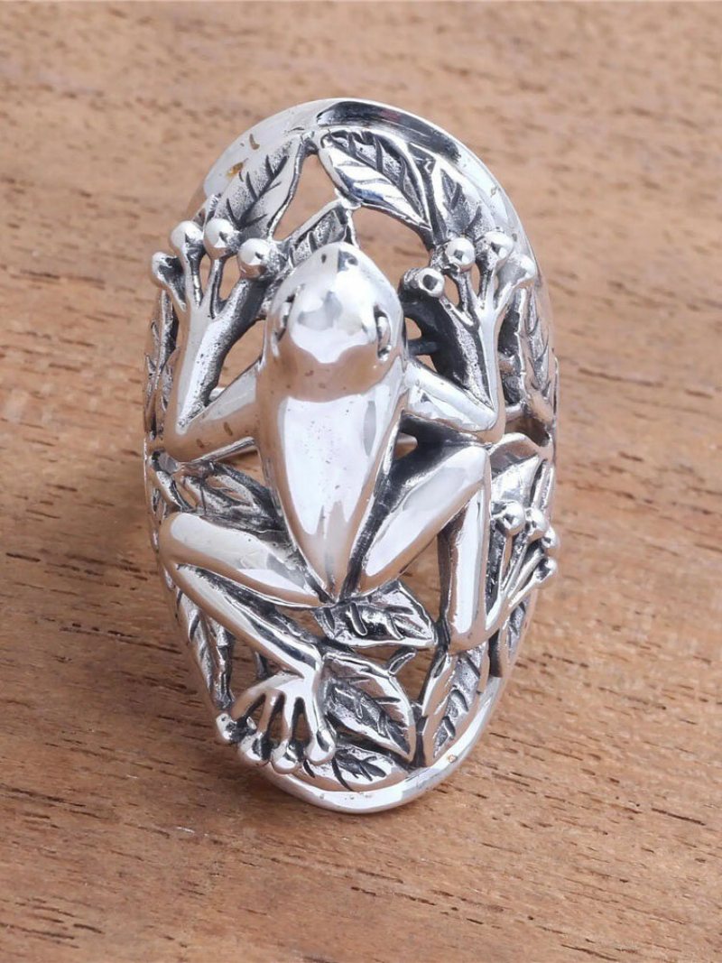 Vintage Metal 3d Hollow Frog Ring Zabawny Pierścionek Ze Zwierzęciem