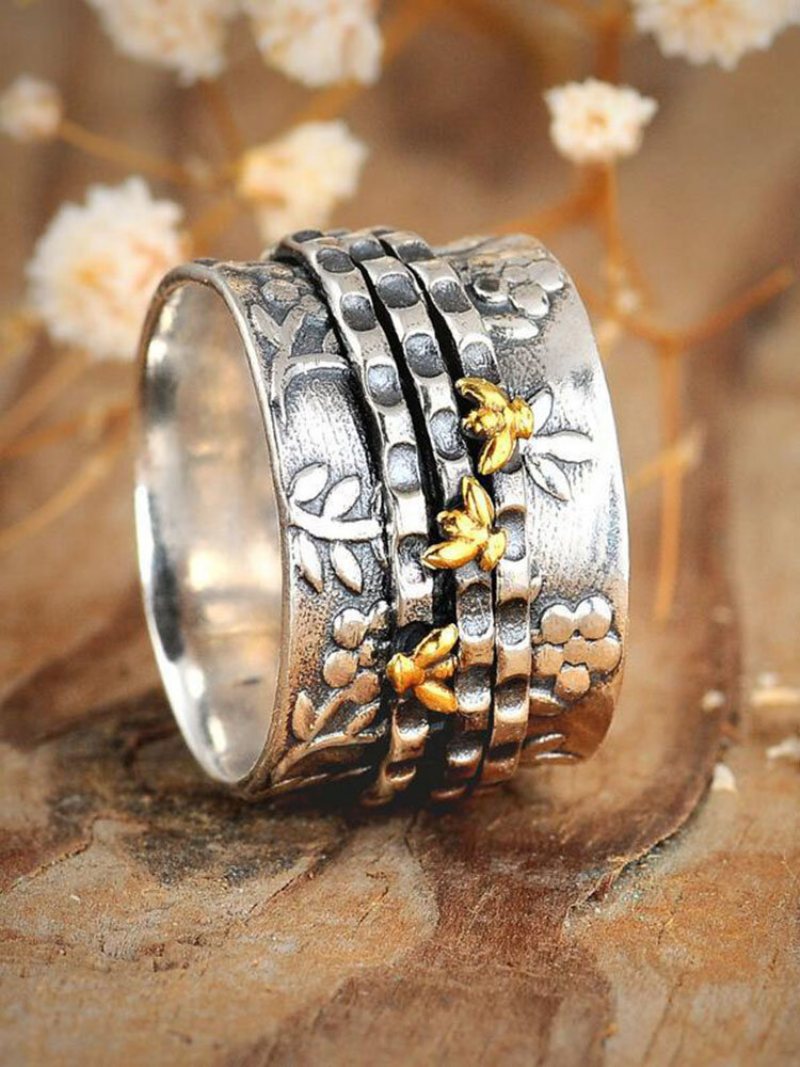 Vintage Metal Flower Bee Ring Temperament Trójwymiarowy Pierścionek Ze Zwierzęciem