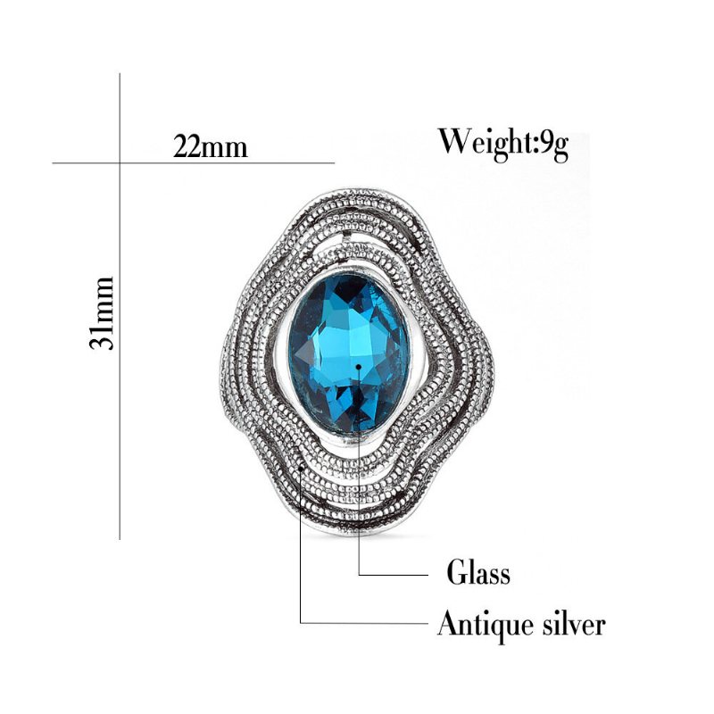 Vintage Metalowy Frędzel Hollow Pierścionek Z Kamieniem Szlachetnym Geometryczny Owalny Niebieski Szklany Na Palec