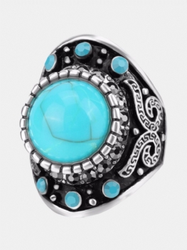 Vintage Palec Serdeczny Niebieski Turkusowy Kryształ Geometryczny Antyczne Srebrne Pierścionki Biżuteria Etniczna Dla Mężczyzn