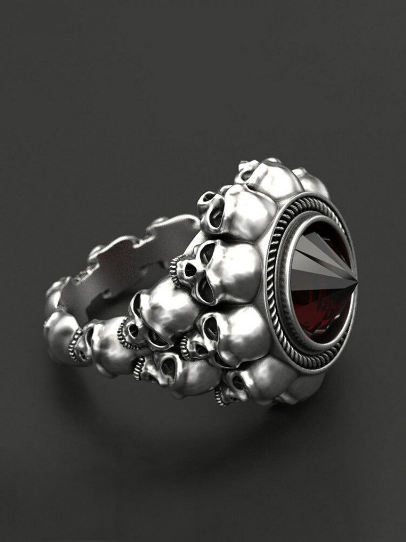 Vintage Skull Men Ring Punk Inkrustowane Satellite Gem Women