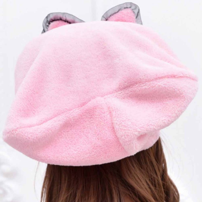 Cartoon Cute Bow Dry Hair Cap Miękka I Wygodna Koralowa Czapka Z Polaru