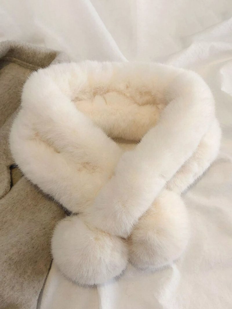 Kobiety Faux Rabbit Fur Plush Solid Color Fur Ball Dekoracja Miękkie Ciepło All-match Cross Scarf