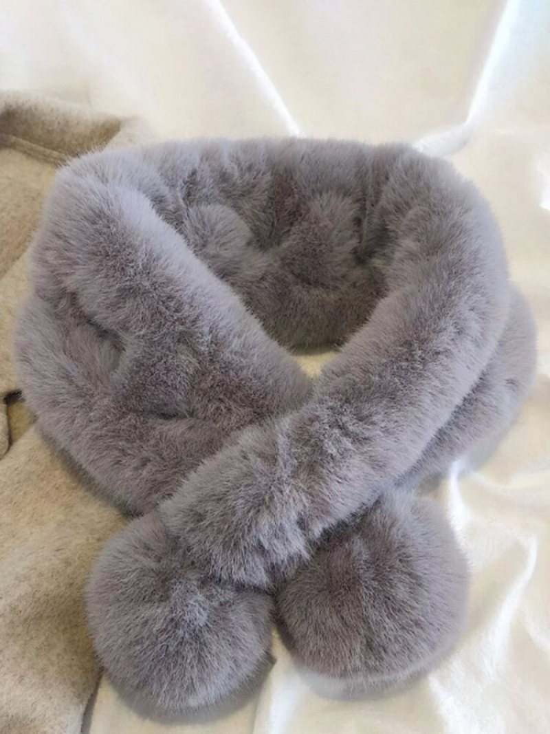 Kobiety Faux Rabbit Fur Plush Solid Color Fur Ball Dekoracja Miękkie Ciepło All-match Cross Scarf