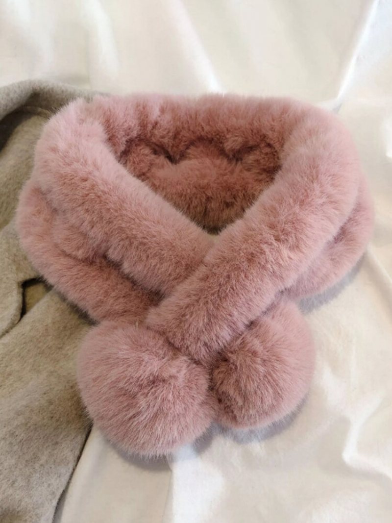 Kobiety Faux Rabbit Fur Plush Solid Color Fur Ball Dekoracja Miękkie Ciepło All-match Cross Scarf