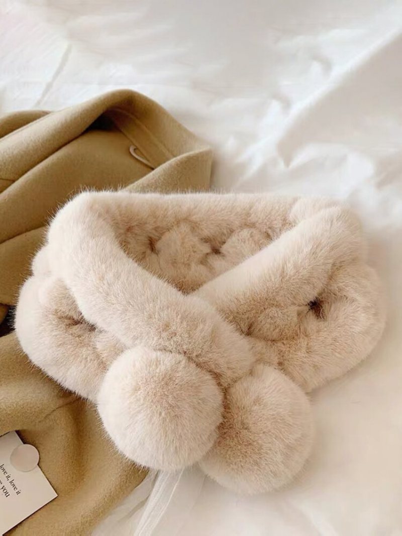 Kobiety Faux Rabbit Fur Plush Solid Color Fur Ball Dekoracja Miękkie Ciepło All-match Cross Scarf