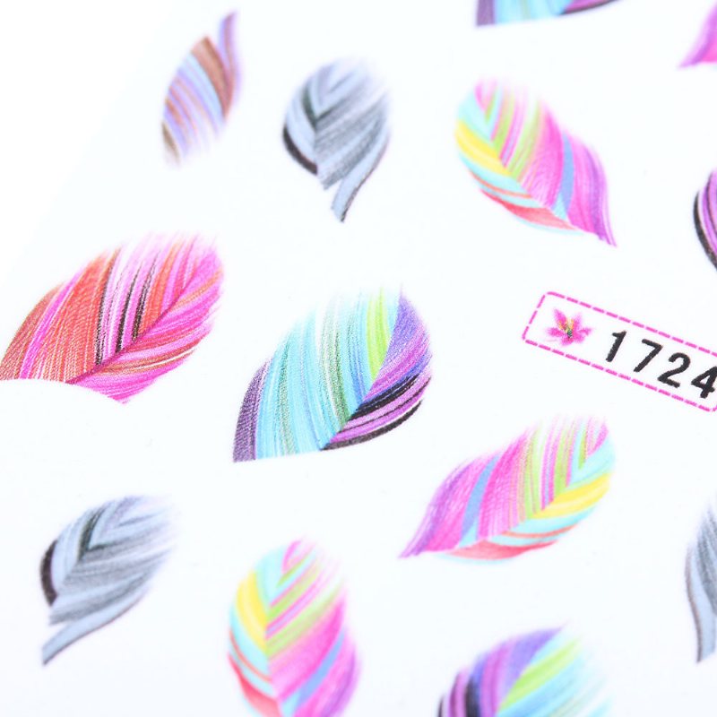 1 Arkusz Rainbow Kolorowe Pióro Nail Art Naklejki Diy Transferu Wody Dekoracji