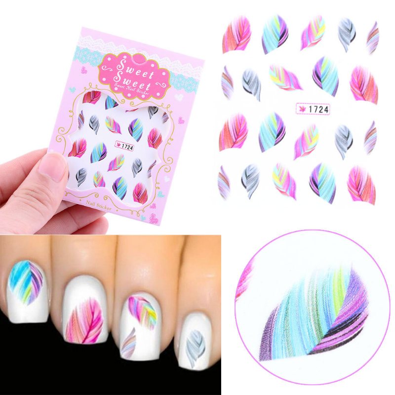 1 Arkusz Rainbow Kolorowe Pióro Nail Art Naklejki Diy Transferu Wody Dekoracji