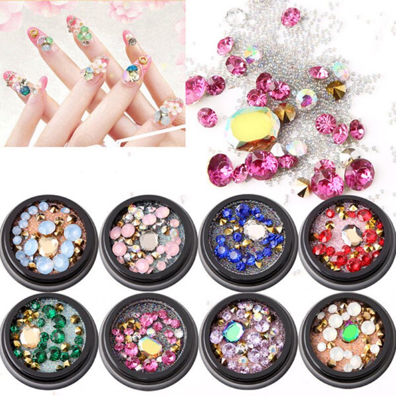 1 Butelka Diamenty Nails Naklejka Kolorowe Koraliki Crystal Nail Art Decoration