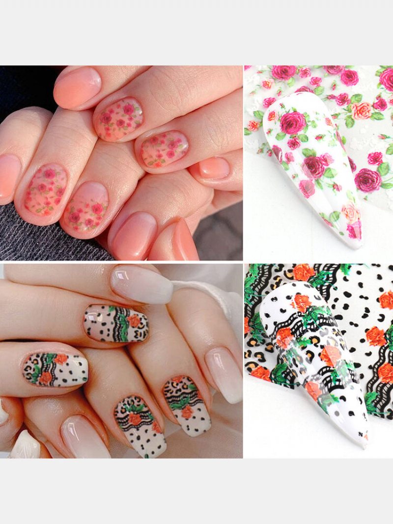 10 Szt. Naklejki Do Paznokci Rose Leopard Starry Sky Transfer Kalkomanie Manicure Tools