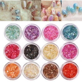 12 Kolorów Nail Art Glitter Crushed Shell Chips Powder Dust Tips Diy Zestaw Dekoracyjny