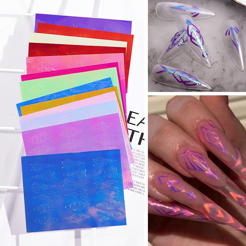 13 Kolorowych Naklejek Do Paznokci Z Płomieniem Zestaw 3d Laserowej Krzywej Diamentowej Powrót Gum Manicure Art Stickers