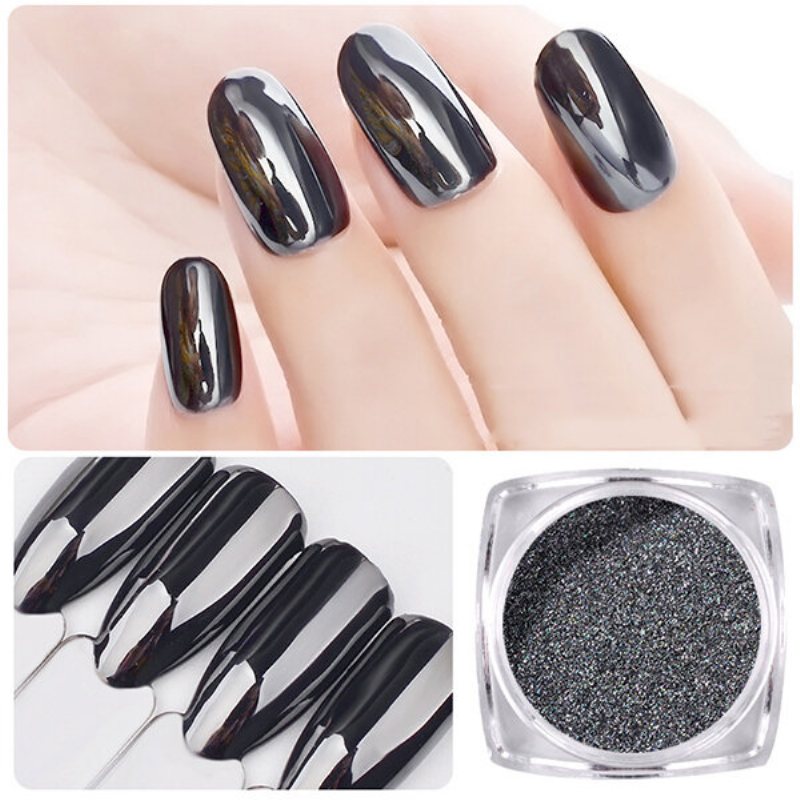 1g Magiczne Lustro Czarny Brokat Do Paznokci Gładkie Paznokcie Art Chrome Pigment Pył Manicure Diy Decorati