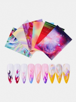 6 Kolorów/zestaw Kolorowe Naklejki Do Paznokci Laserowy Olśniewający Płomień Nail Art Transfer Samoprzylepne Papierowe