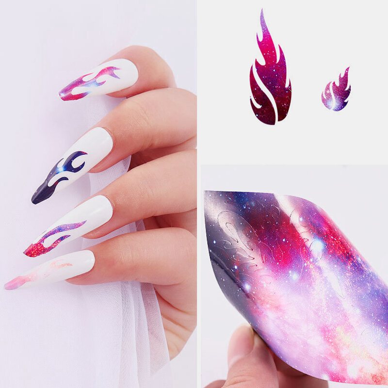 6 Kolorów/zestaw Kolorowe Naklejki Do Paznokci Laserowy Olśniewający Płomień Nail Art Transfer Samoprzylepne Papierowe